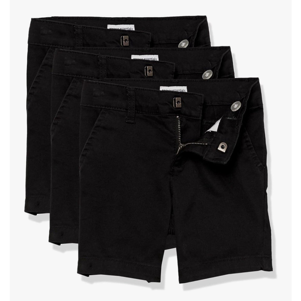 Amazon Essentials Boys Black Stretch Chino Shorts - 3-Pack